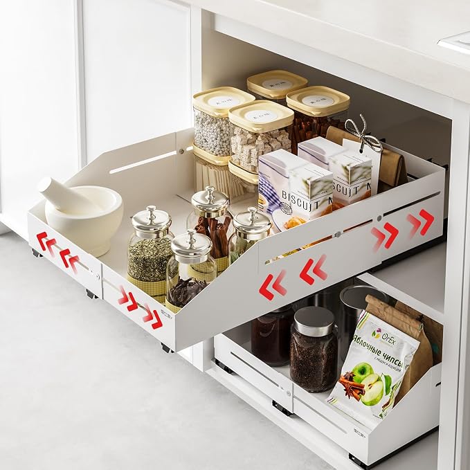 Cabinet Organizer - Zero-Drill Installation, 4-Way Expansion, Modern Design for Kitchen & Pantry Depth (12.5"-17.7") & Width (10"-15")