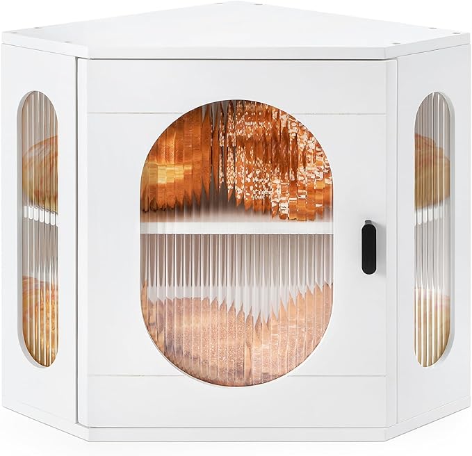 Sunhoo Bread Box for Kitchen Countertop Corner Bread Storage Wooden Breadbox Container 2 Layer Bread Holder Keeper Large Farmhouse Bread Bin Shelf for Homemade Pantry Vintage Acrylic Window (White)