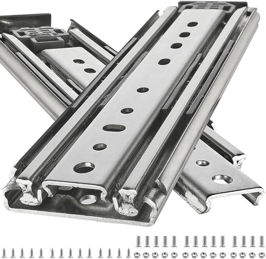 Heavy Duty 24" Drawer Slides, Full Extension Ball Bearing, 500LB Capacity | 76MM Width, 3-Section Design, Industrial Grade Steel, Smooth & Quiet Operation, for Workshop, Garage, Kitchen Cabinets