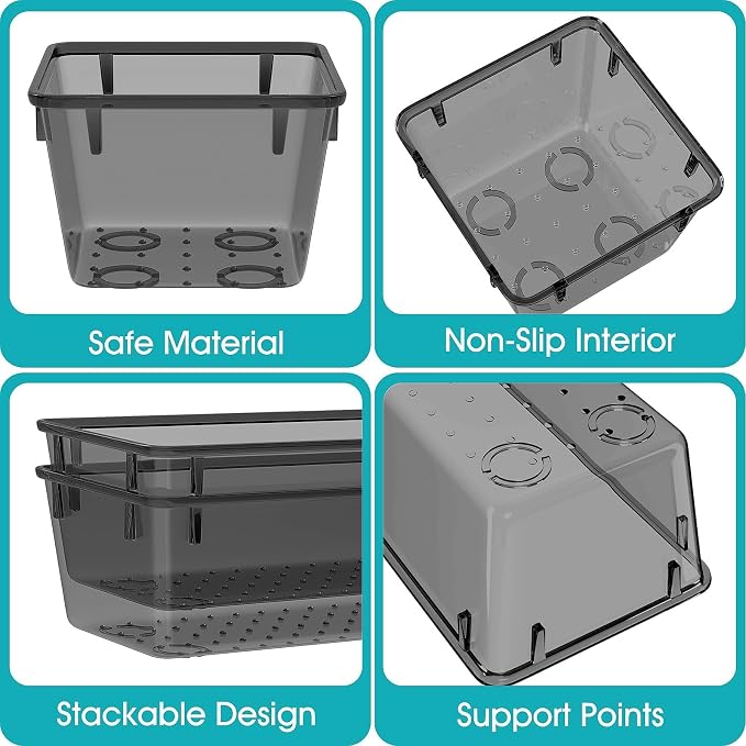 StorMiracle 33 PCS Clear Plastic Drawer Organizers Set, 4 Size Desk Drawer Organizer Trays for Makeup, Jewelry, Kitchen Utensils, Gadgets and Office Accessories, Black
