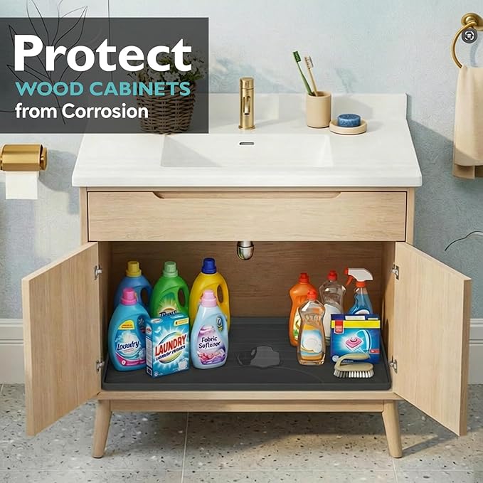 Under Sink Mat 28" x 22", Silicone Under Sink Liner for Kitchen and Bathroom, Waterproof Cabinet Protector Drip Tray, Protects Cabinets from Leaks and Spills