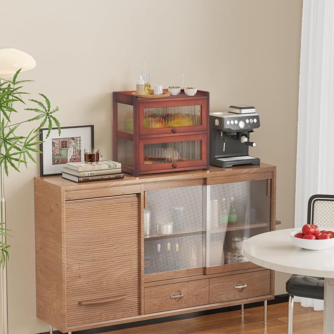 BAMBANG Extra Large Bamboo Bread Box for Kitchen Counter, Double Layer Bread Storage Container Farmhouse Bread Box with 4 Sides Transparency, Breadbox Bin Holder for Homemade Bread, Brown