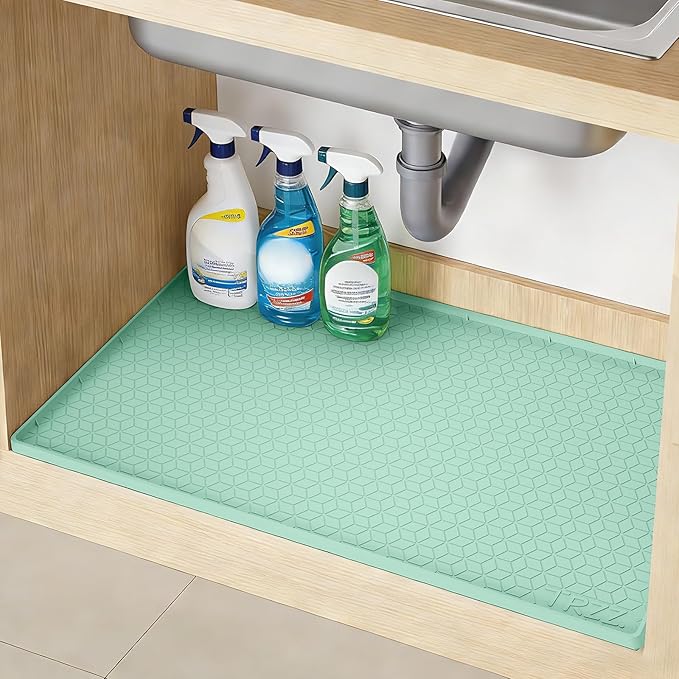 TRZZ Silicone Waterproof Under Sink Mat 31" x 22", Drip Tray and Cabinet Liner for Kitchen and Bathroom, Prevents Water Damage and Organizes Cabinets (Mint Green)