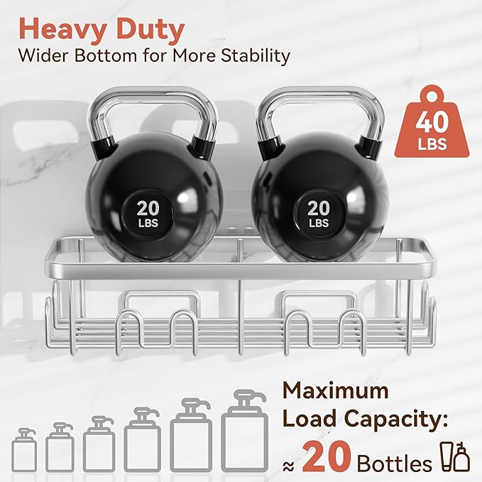 YASONIC Shower Caddy Adhesive, 100% Rustproof Shower Organizer, Large Capacity Shower Shelves for Inside Shower, No Drill Shower Storage for Home (2 Pack Silver)