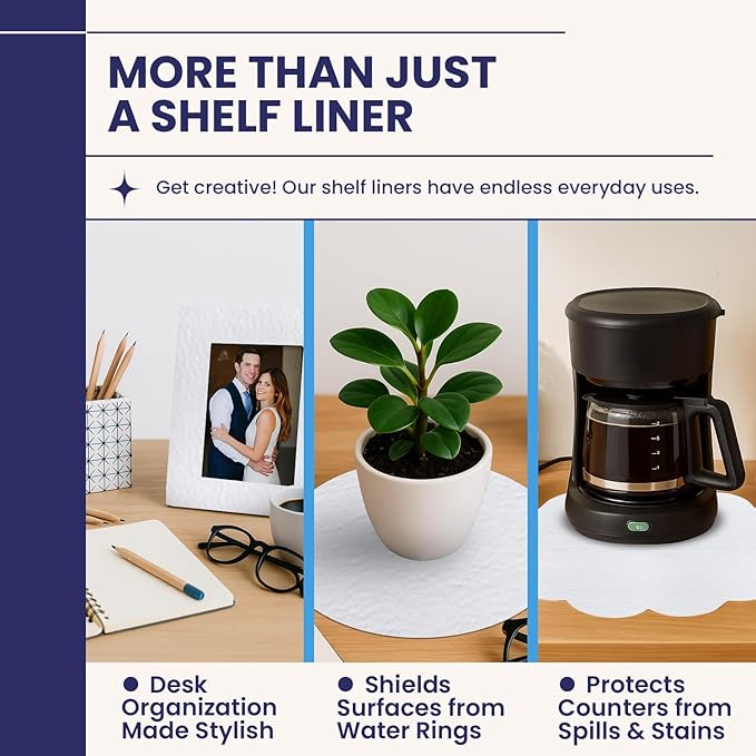 Adhesive Shelf Liner — Waterproof Felt Cabinet Liner & Contact Paper for Kitchen Organization — Soft Glide Drawer Liners, Under Sink Mat & Shelf Covers (Solid White, 10.75in x 6ft, 2-Pack)
