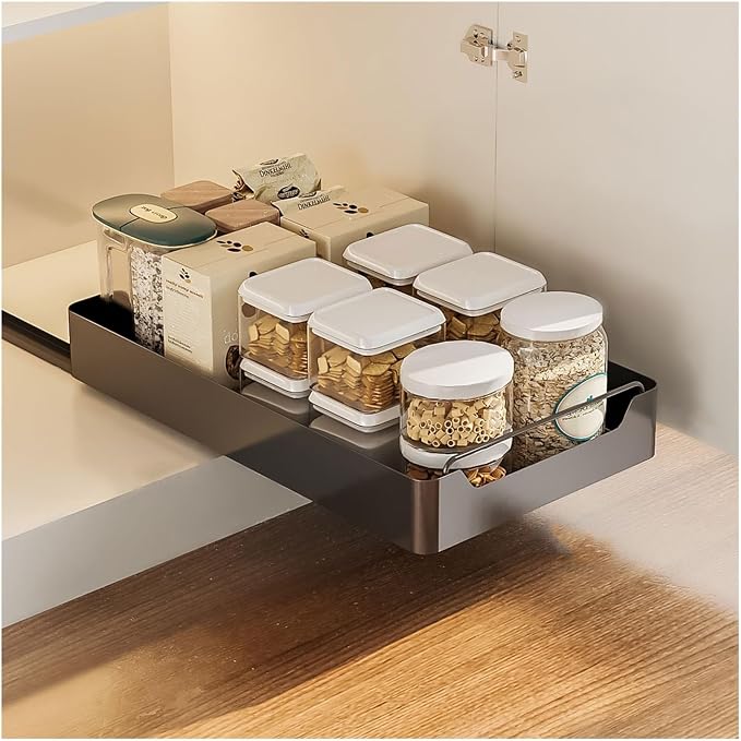 cupboardPull Out Drawer Kitchen Telescopic Drawer Retrofit Pull Slide Out Drawer with Handle Storage Shelves for Kitchen Cabinets with Adhesive Film Pull Out Drawer No Drilling