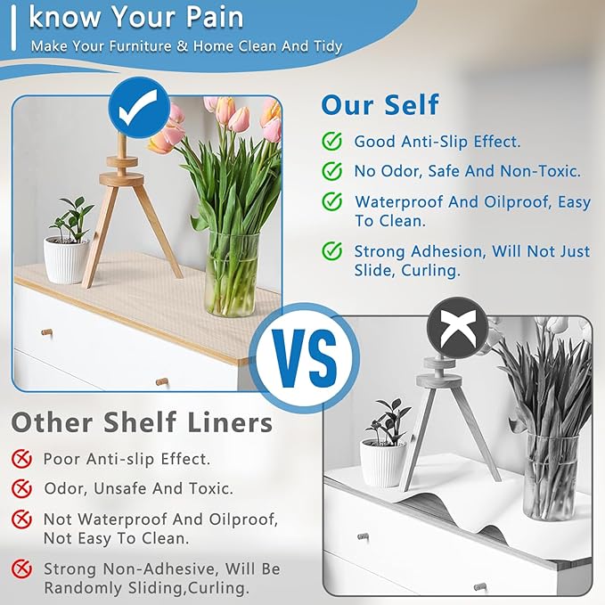 Self-Adhesive Shelf Liner Kitchen Liner, Waterproof Backed Paper Easy Peel and Stick Contact Liner Without Residue for Decor Your Desk Surface, Kitchen Countertops (Clear, 23.6 x 236.2 inches)