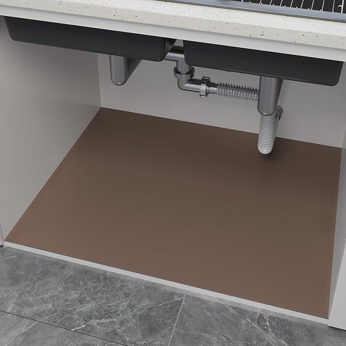 Under Sink Mats - 31" x 20" (Cut-to-Fit) Absorbent Shelf Liner for Kitchen & Bathroom Cabinets | Non-Slip, Quick-Dry Cabinet Liner for Under Sink, Vanity & Utility Storage (Brown, 31''x20'')