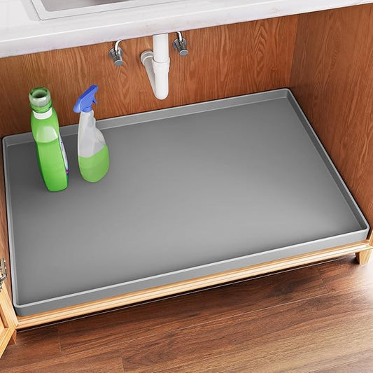 FLATO Waterproof Under Sink Mat 37" x 22" Shelf Liner for Kitchen and Bathroom, Cabinet Protector, Organizers and Storage, Flexible Silicone Drip Tray