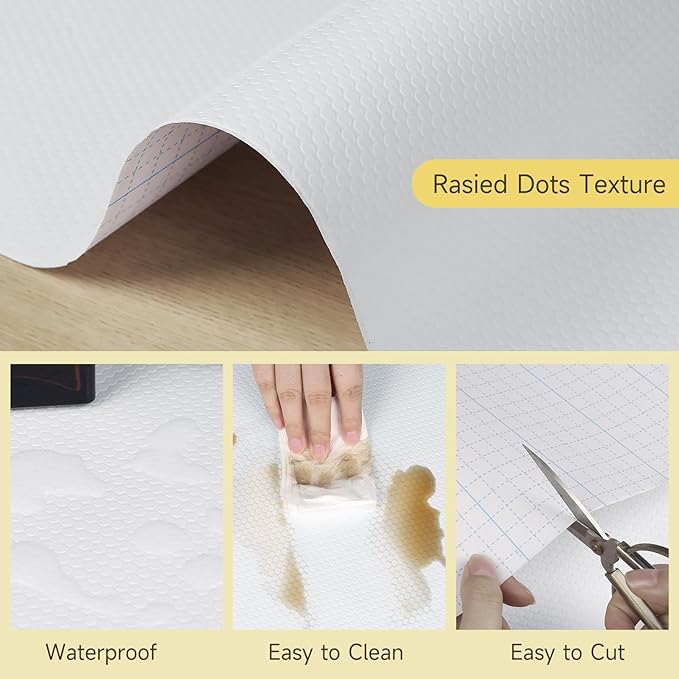 WochiTV Adhesive Shelf Liner 23.6 X 240 Inches Peel and Stick Kitchen Liner for Cabinets, Drawers Removable Protector Mat Waterproof Contact Covering for Dresser Pantry Countertops Shelves, White