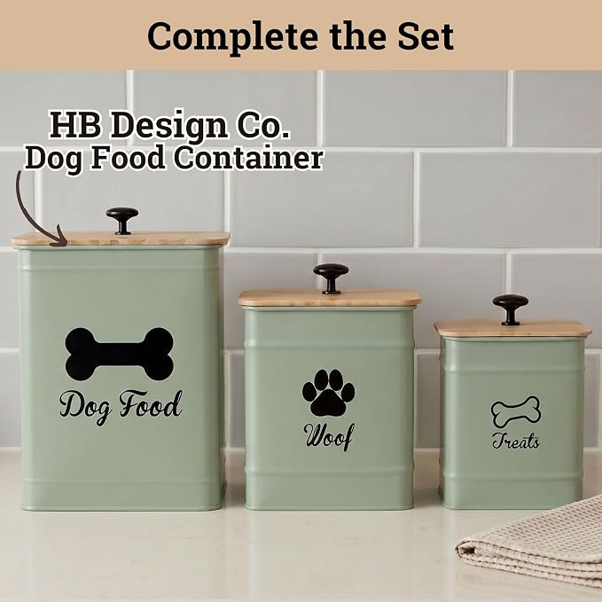 Dog Treat Container Airtight Set of 2 - 8x6 & 7x5 inch Iron Dog Treat Jars for Kitchen Counter with Airtight Bamboo Lids - 20 Cup Capacity Pet Treat Container Set - Doggie Cookie Jar - Treats Canister