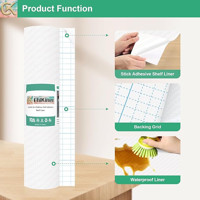 Self-Adhesive Shelf Liner Kitchen Liner, Waterproof Backed Paper Easy Peel and Stick Contact Liner Without Residue for Decor Your Desk Surface, Kitchen Countertops (White, 11.8 x 236.2 inches)