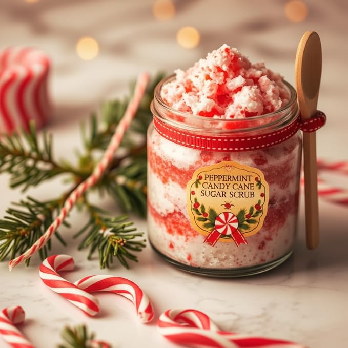 LemonRoad 16 Set Christmas Glass Scrub Storage Jars with Lid and Spoon 3.4 oz Large Capacity Glass Sugar Scrub Container Christmas Gift Xmas Canisters Sets for Winter Home Countertop DIY Idea