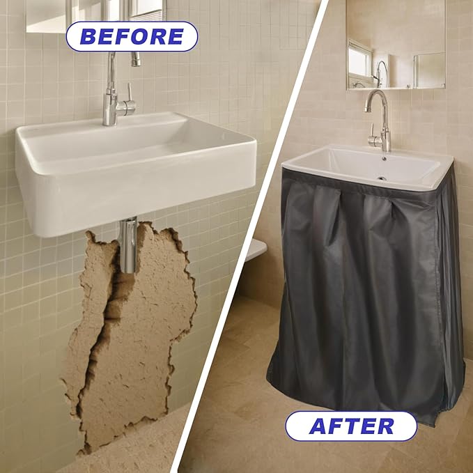 Homakover Sink Curtain, Self Stick Adhesive Waterproof Fabric Under Sink Curtain, Kitchen Sink Cover, Bathroom Under Sink Skirt for Kitchen Bathroom