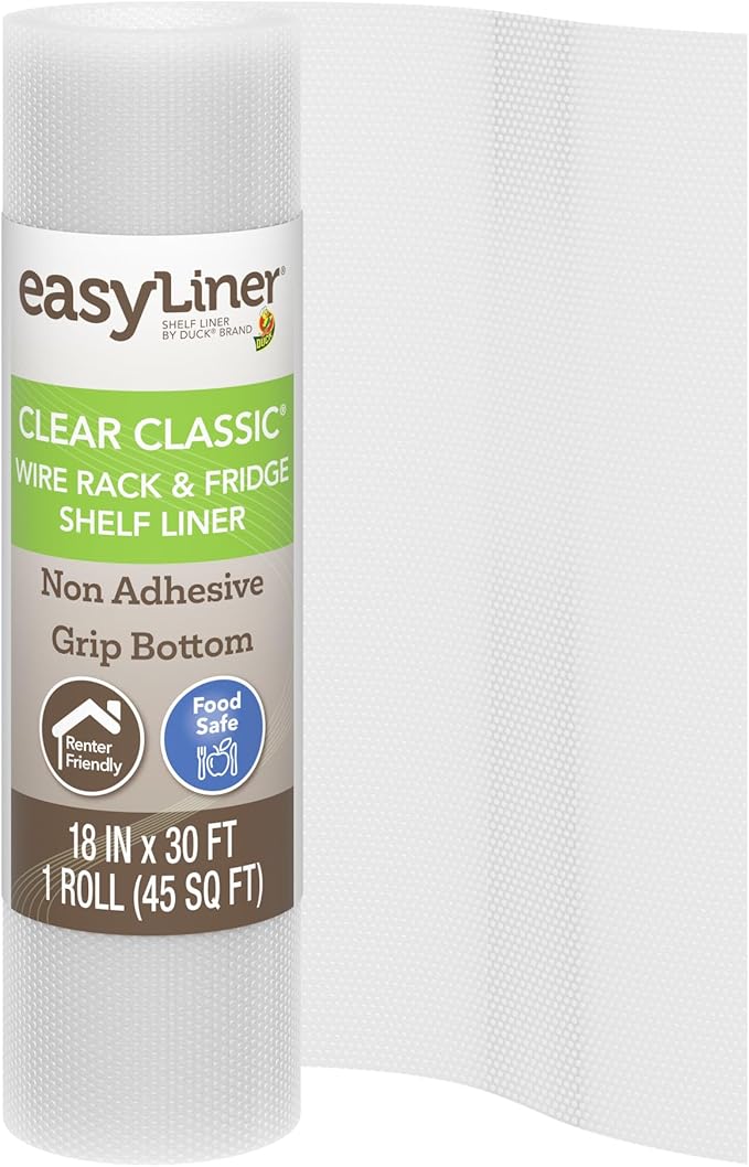 EasyLiner Clear Classic Shelf Liner - Durable Non-Adhesive Fridge Liner - Easy-to-Install and Easy-to-Clean - Kitchen Liner Mat for Fridge Shelves - Food Safe - Removable - 18 in x 30 ft - Clear