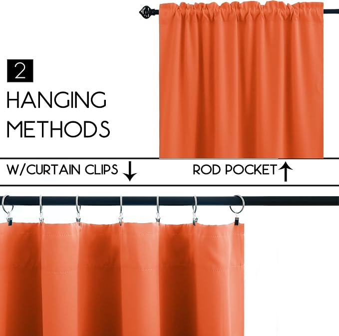 KOUFALL Orange Bathroom Curtains Window, Short Blackout Curtains for Small Window, Wide 34 x 36 Inch Length