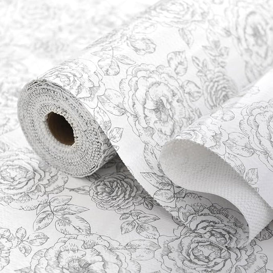 Floral Drawer and Shelf Liner for Kitchen, Non-Slip Non-Adhesive Cabinet Liners for Cupboard, Dresser, Shelves, Tool Box, Pantry, Thickened Easy Install, Strong Grip, 17.5In x 20FT, Rose