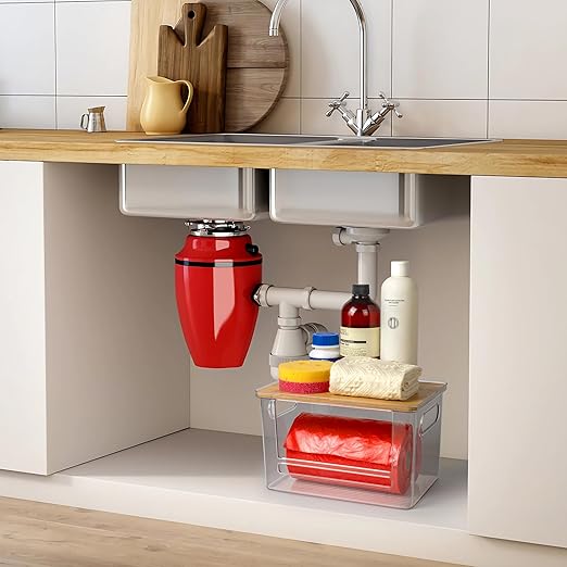 2 Pack Stackable Trash Bag Dispenser with Wooden Top for Extra Large & Medium Size Rolls, Garbage Bag Holder for 13-33 Gallon Bags, Trash Bag Dispenser Under Sink with Anti-Slip Base for Rolls Storage