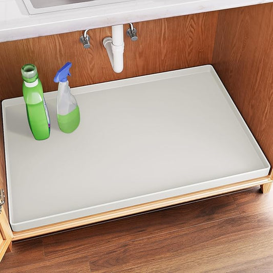 FLATO Waterproof Under Sink Mat 25" x 19" Shelf Liner for Kitchen and Bathroom, Cabinet Protector, Organizers and Storage, Flexible Silicone Drip Tray