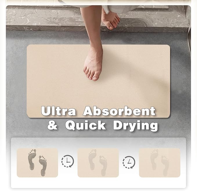 TYUU Bathroom Mat Quick Dry, Bathroom Rugs Non Slip Washable Thin Absorbent Bath Mat Fits Under Door Bathroom Floor Mat Perfect for Bath, Shower, or Sink 36"x48" Beige