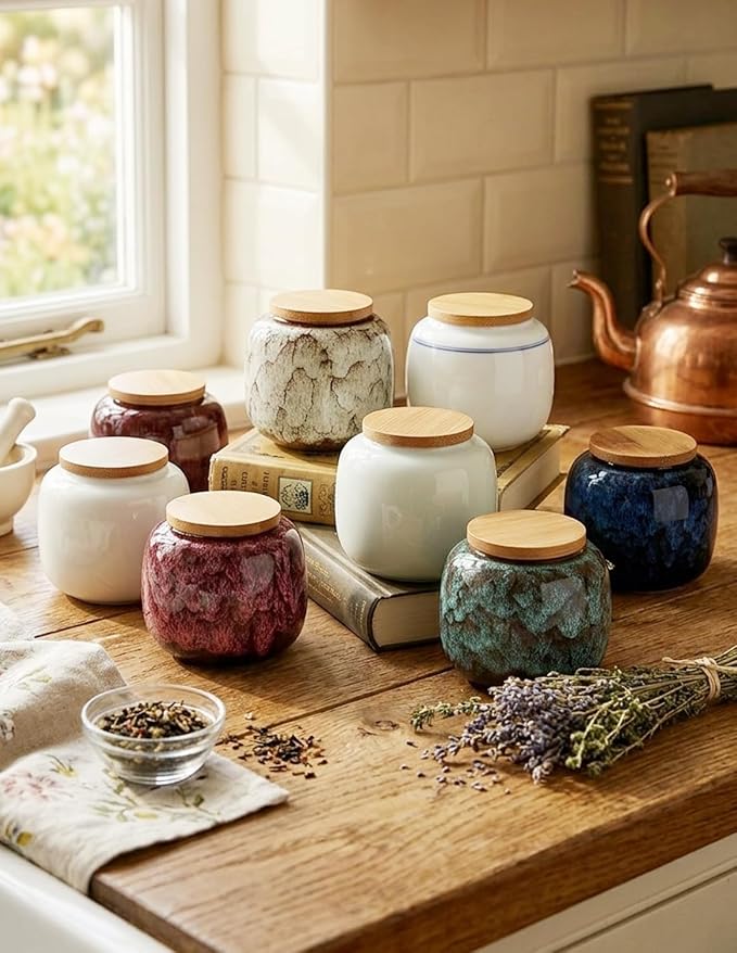 Ceramic Storage Jars, Exquisite Glaze Food Canisters for Kitchen Spice Storage,Tea Caddy Storage,Coffee Jar,Condiment Jar with Seald Lid (Light blue)
