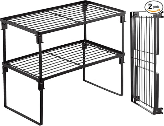 Tomorotec [2 Pack] Stackable Kitchen Storage Shelf Rack, Foldable Spice Rack Cabinet Organization Storage Shelves, Kitchen Shelves, Kitchen Counter & Cabinet Shelf Organizer,