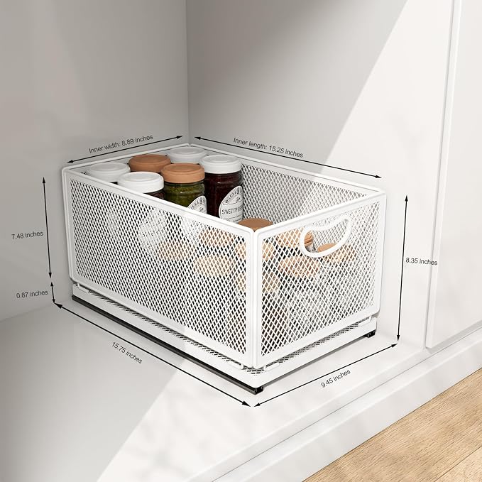Pull out Cabinet Rack Organizers, No-Drill Slide Organizer Under Sink Organizer, Strong & Sturdy Expandable Cabinet Drawers, For Kitchen, Bathroom, Pantry(A,15.7*9.4*8.3inch/40*24*21.2cm)