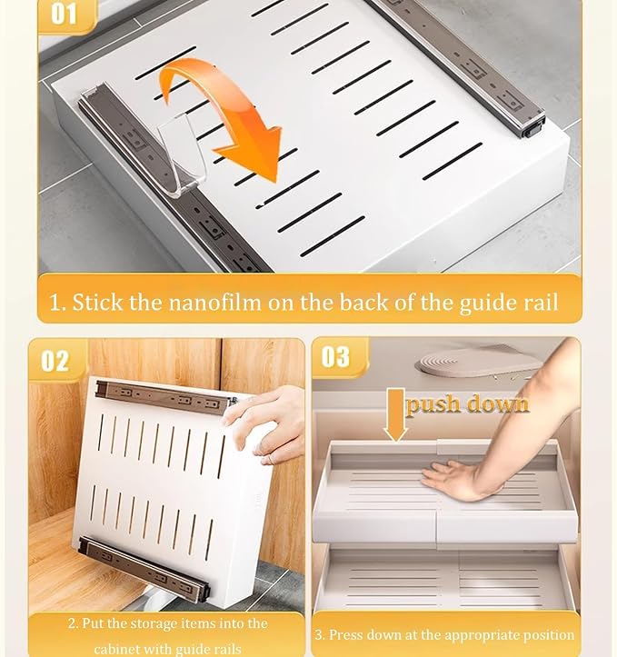 Pull Out Cabinet Organizer,cupboard pull out storage,Pull Out Drawer Fixed with Adhesive,No Need Drill and Nailing,for Kitchen, Living Room, Home. (Size : 30 * 43 * 7cm/11.8 * 16.9 * 2.7in)