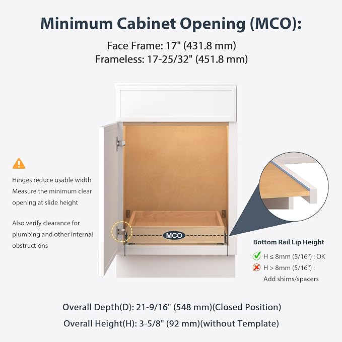 Pull Out Drawers for Cabinets - Birch Wood Pull-Out Drawer 17" W x 21" D - Soft Close Slide Out Shelves for Kitchen Cabinets & Pantry Cabinet Organizer, Heavy Duty, Full-Extension
