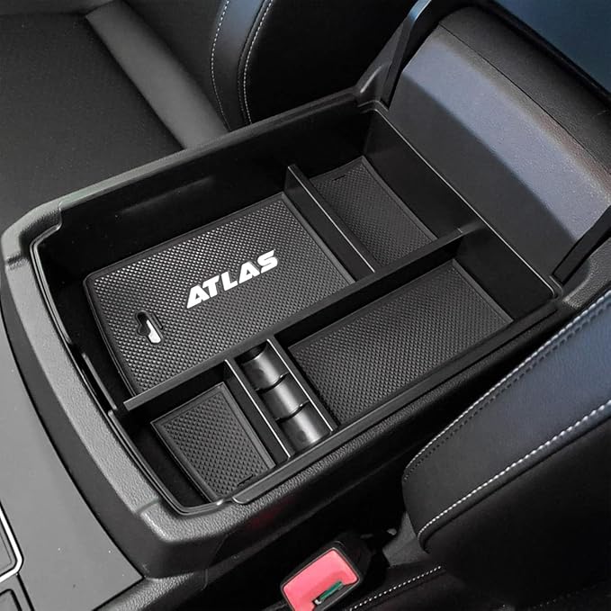 EDBETOS Center Console Organizer Tray Compatible with Atlas Accessories 2018 2019 2020 2021 2022 2023 Secondary Armrest Storage Glove Box Divider ABS Black Materials