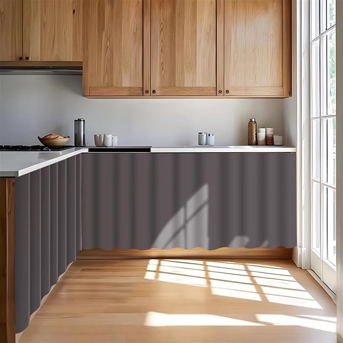 Under Sink Curtain for Closet, Privacy Short Cabinet Curtain Self Stick Adhesive Desk Skirt for Kitchen Classroom, Grey, 39" W x 28" L