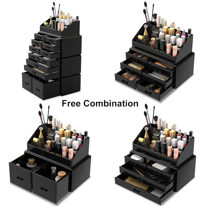 Readaeer Makeup Cosmetic Organizer Storage Drawers Display Boxes Case with 12 Drawers (Black)