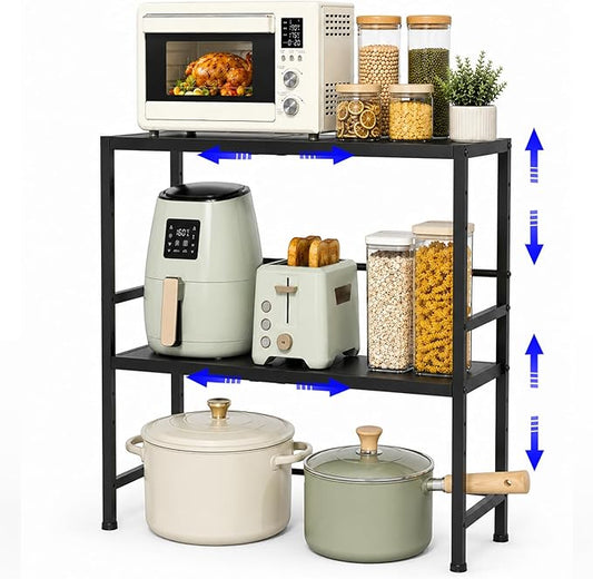Expandable Metal Storage Shelves, 300 LBS Heavy Duty Metal Shelving Unit Rack For Pots And Pans Appliances Heavy Items, Adjustable 2 Tier Storage Shelf Rack Organizer For Kitchen Pantry Garage Laundry
