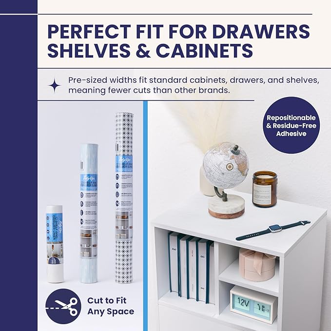 Adhesive Shelf Liner — Waterproof Felt Cabinet Liner & Contact Paper for Kitchen Organization — Soft Glide Drawer Liners, Under Sink Mat & Shelf Covers (Solid White, 19.5in x 6ft, 2-Pack)