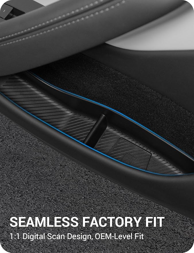 BASENOR 2026 Tesla Model Y Juniper Door Side Storage Box, (Emergency Button Safety) Door Side Pocket Organizer Tray, Waterproof TPE Front & Rear Slot Pocket Liners for 2025 2026 Model Y Juniper