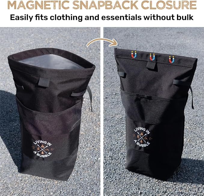 Living in a Bubble Wet Dry Laundry Bag – Portable Waterproof Laundry Hamper for RV, Campervan & Travel – Foldable Clothes Organizer with Separate Wet & Dry Compartments