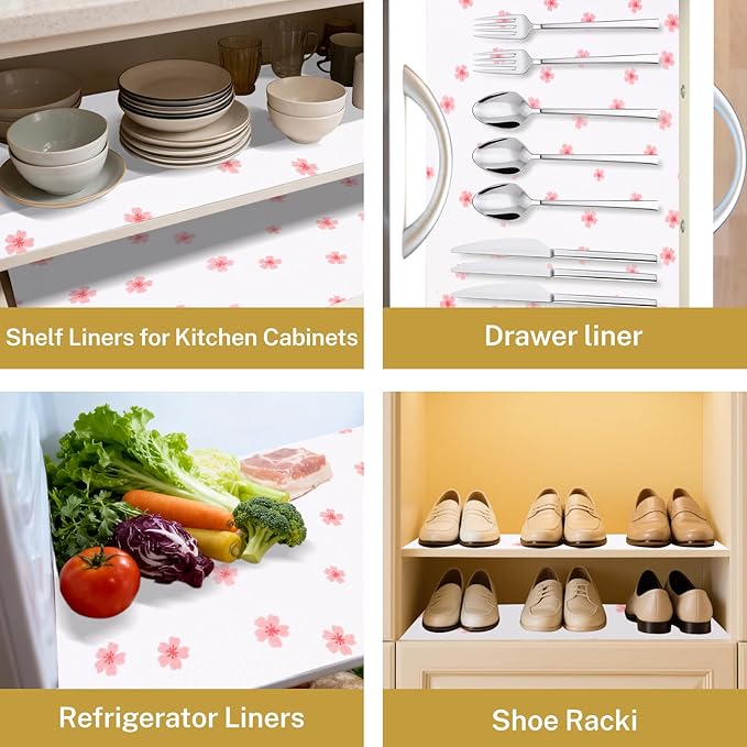 Contact Paper and Shelf Liner for Kitchen Cabinets 12" x 240", Drawer Liners Shelves Non Adhesive Non Slip Waterproof Clear Plastic, Dresser Pantry Bathroom Refrigerator Protector Under Sink Mat