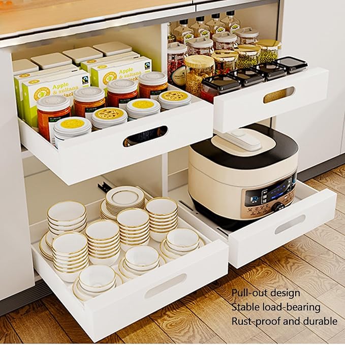 Pull Out Drawers for Cabinets Expandable Drawer Pull Out Drawers Kitchen Cabinet Storage Shelves Extendable Pull Out Drawer No Drilling and Nailing Required