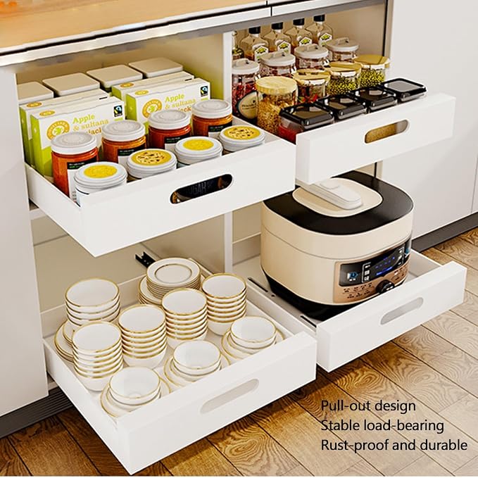Pull Out Drawers for Cabinets Expandable Drawer Pull Out Drawers Storage Shelves for Kitchen Cabinets Stainless Steel Pull Out Drawer No Drilling and Nailing Required