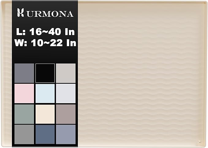 URMONA 16'' x 10'' Waterproof Silicone Under Sink Mat Cabinet and Counter Protector, Shelf Liner for Kitchen and Bathroom, Storage and Organizers, Litter Mat, Pet Cat Puppy Essentials（Light Cream）