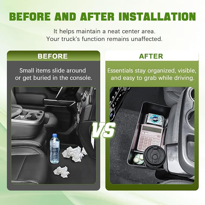HGWEI Center Console Hanging Organizer Box Compatible with 2019-2026 Chevy Silverado/GMC Sierra 1500 and 2020-2026 2500HD 3500HD Accessories Front Hanging Tray (Fit Split-Bench Folding Seat Only)