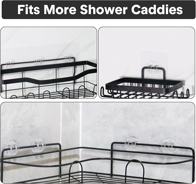 14 Pack Shower Caddy Adhesive Replacement, Strong Adhesive Hooks, Waterproof Shower Adhesive Strips, No Drilling, for Bathroom Storage Shelves and Kitchen Racks