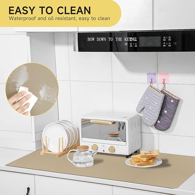 WochiTV Adhesive Shelf Liner 11.8 X 360 Inches Peel and Stick Kitchen Liner for Cabinets, Drawers Removable Protector Mat Waterproof Contact Covering for Dresser Pantry Countertops Shelves, Khaki