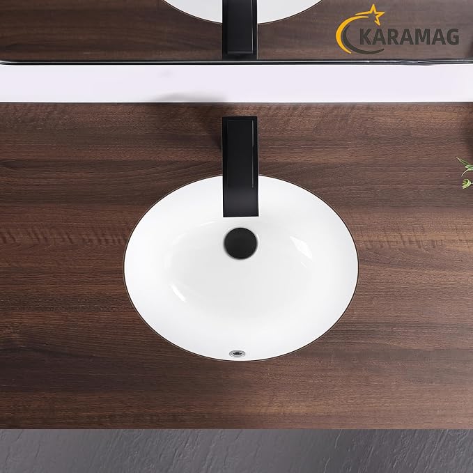 18.4 Inch Undermount Bathroom Sink Oval Undermount Sink White Ceramic Under Counter Bathroom Sinks with Overflow (18.4"x15")