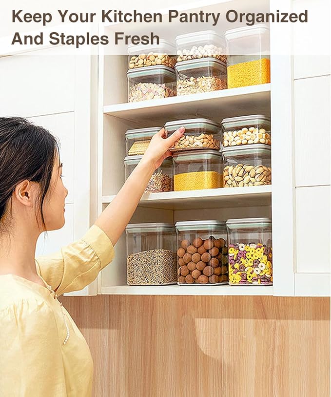 Melovom Pop Airtight Food Storage Container with Lid, 4L/4.2qt Large Cereal Flour Sugar Storage Container with Scoop, One Button Opening, BPA-Free, Kitchen Pantry Organization and Storage