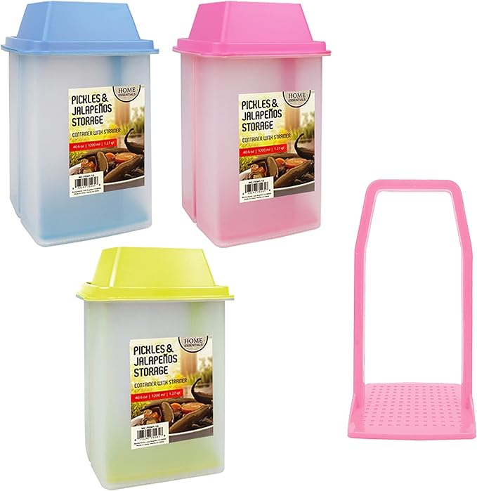 1 Large Pickle Jar Holder Olive Jalapeno Keeper Container Food Storage Strainer