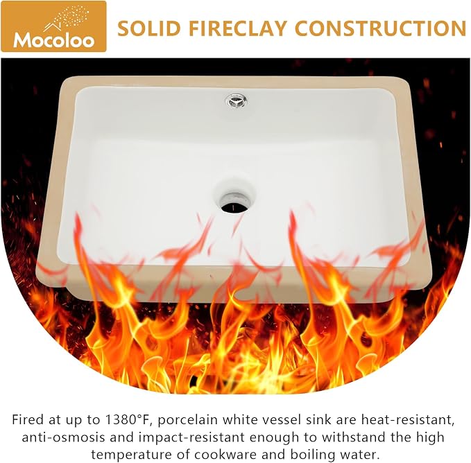 Mocoloo Undermount Bathroom Sink 18 x 12 Inch Rectangle Porcelain White Ceramic Bathroom Sink 6 Inch Deep Basin with Overflow Small Lavatory Vanity Top Under Mounted the Counter
