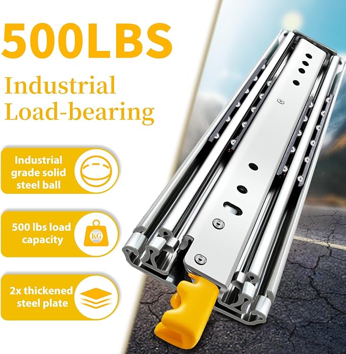 Heavy Duty Locking Drawer Slides Full Extension Runners with Lock 12 14 16 18 20 22 24 26 28 30 32 34 36 38 40 44 48 52 56 60 Inch Side Mount Rails for Drawer Capacity 437lb 1 Pair
