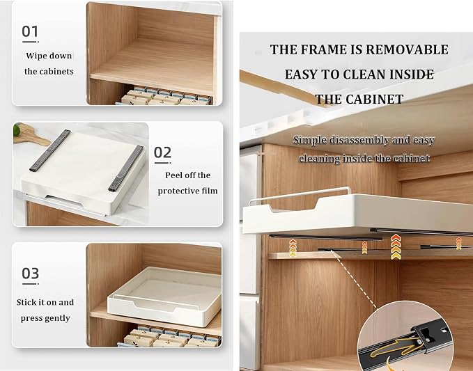 Extendable Sliding Drawer,Extendable Drawer For Kitchen Storage,Slide Out Drawer Storage Shelves for Kitchen Cupboard,No Need Drill and Nailing,for Cabinets Kitchen Living Room.(Size:35 * 43 * 7cm)