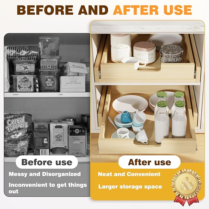Pullout Cabinet Organizer, 14''W×21''D×3''H Slide Out Shelves for Kitchen Cabinets, Pull out Drawers for Kitchen Cabinets, Pantry, Bathroom, & Storage Organization